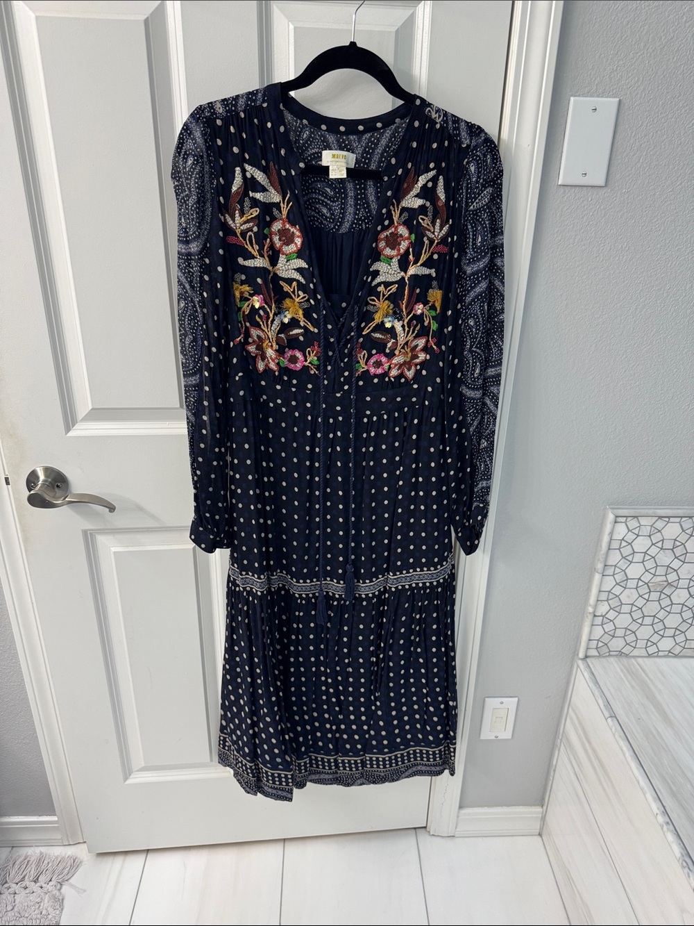 Bohemian Embroidered Black Floral Midi Dress
